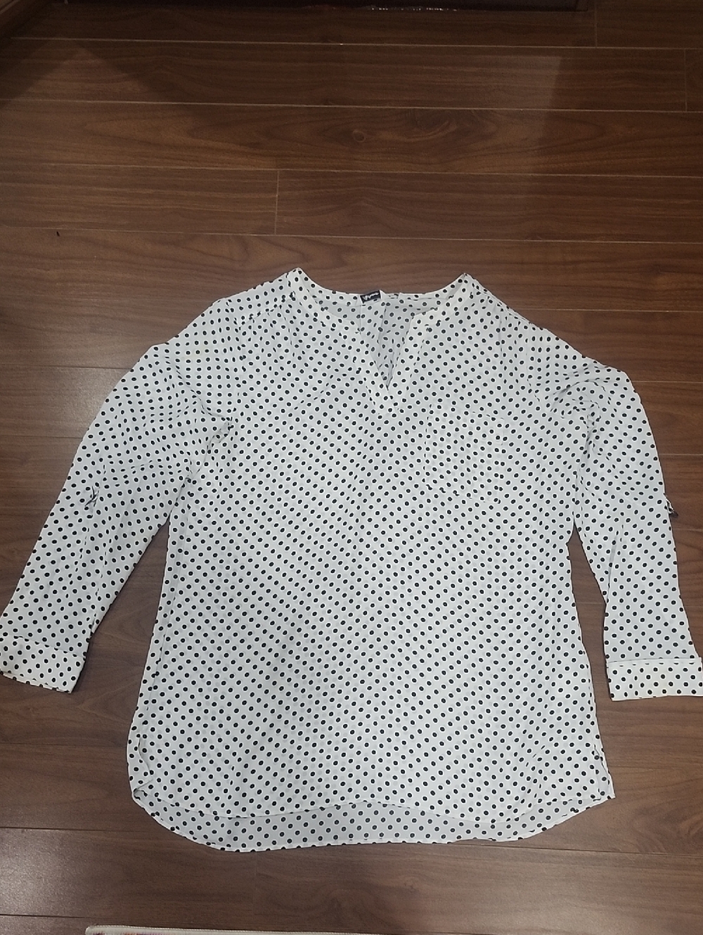 Reitmans White Blouse with Black Polka Dots